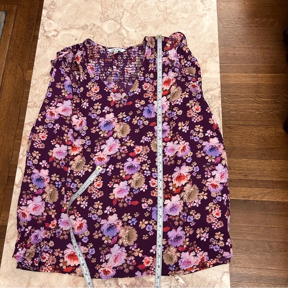 PIONEER WOMAN XL Floral Blouse Purple Ruffle Detail Long Sleeves - Picture 8 of 12